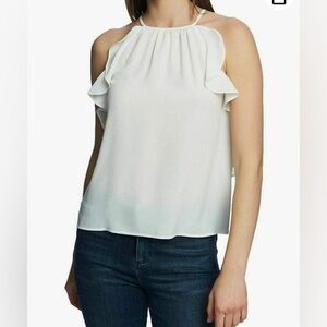 1. State Ruffle Trim Flowy Top Blue M